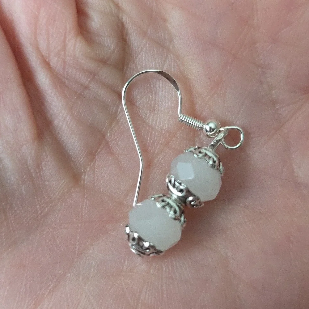 WHITE FACETED Glass Beaded Handcrafted Artisan Earrings